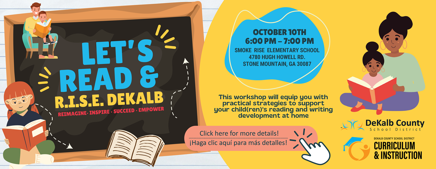 Let&#39;s Read and R.I.S.E. DeKalb on October 10th from 6:00-7:00